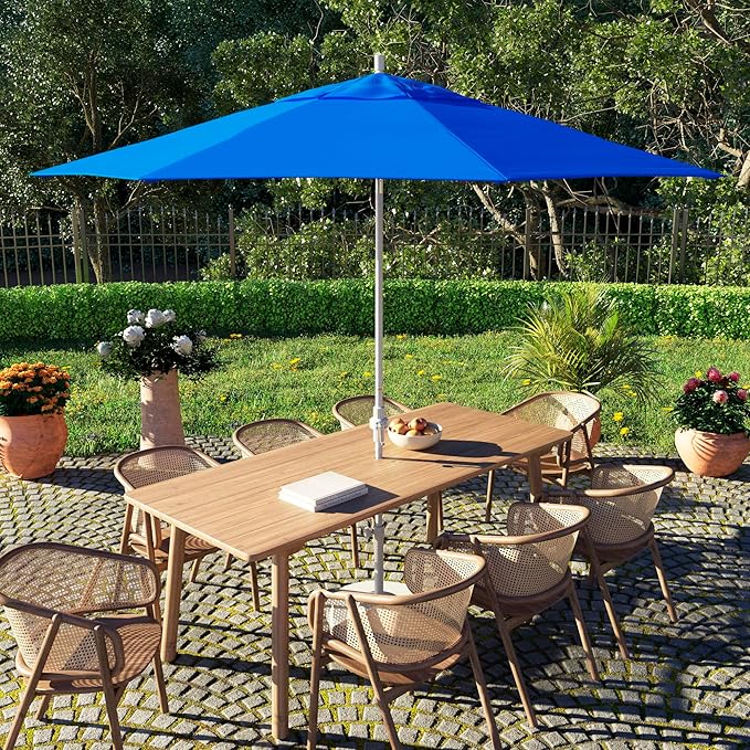 California Umbrella 11Ft Fiberglass Rib Patio Umbrella, Hand-Crank, Tilt-Collar, White Frame, Solution Dyed Royal Blue Fabric