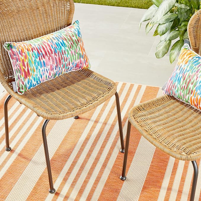 Pillow Perfect Abstract Indoor/Outdoor Throw Pillows, 2 Count, Lumbar - 11.5" x 18.5", Blue Make It Rain Zinnia