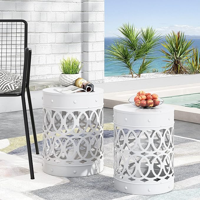 White Metal Side Table Set of 2