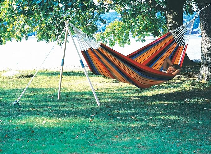 BYER OF MAINE Barbados Hammock, Authentic Brazilian, Rainbow, Recycled Cotton/Polyester Blend, 134" L x 58" W, Holds up to 330lbs