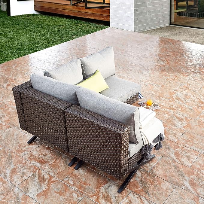 LOKATSE HOME Patio Sofa Rattan Armless Chair X Shape Leg Metal Frame Outdoor Wicker Furniture with Cushions for Garden Backyard Pool, Brown