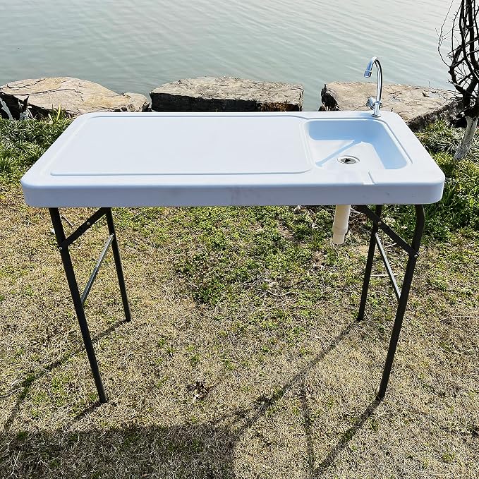 Fish Cleaning Table with Sink: Portable Folding Camping Table - Outdoor Washing Station with Faucet -Fish Fillet Table for Camping Picnic Gardening