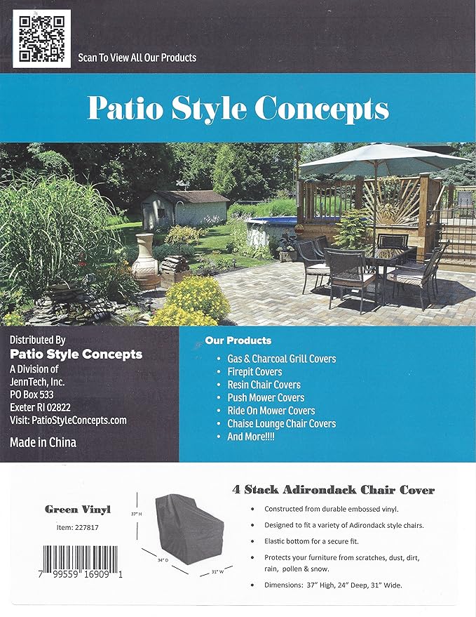 Adirondack Chair Cover (4 Stack) from Embossed Vinyl Protect Patio Furniture