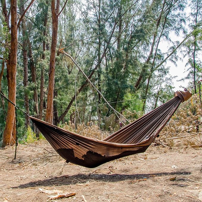 Go Camping Hammock 2.0 w/ Built-In Mosquito Net - Slate Gray by Go Outfitters: 11' Long X 64" Wide |Includes 2 Premium Aluminum Carabiners, Rapid Deployment Bag, 4 Stakes & 4 Shock Cords