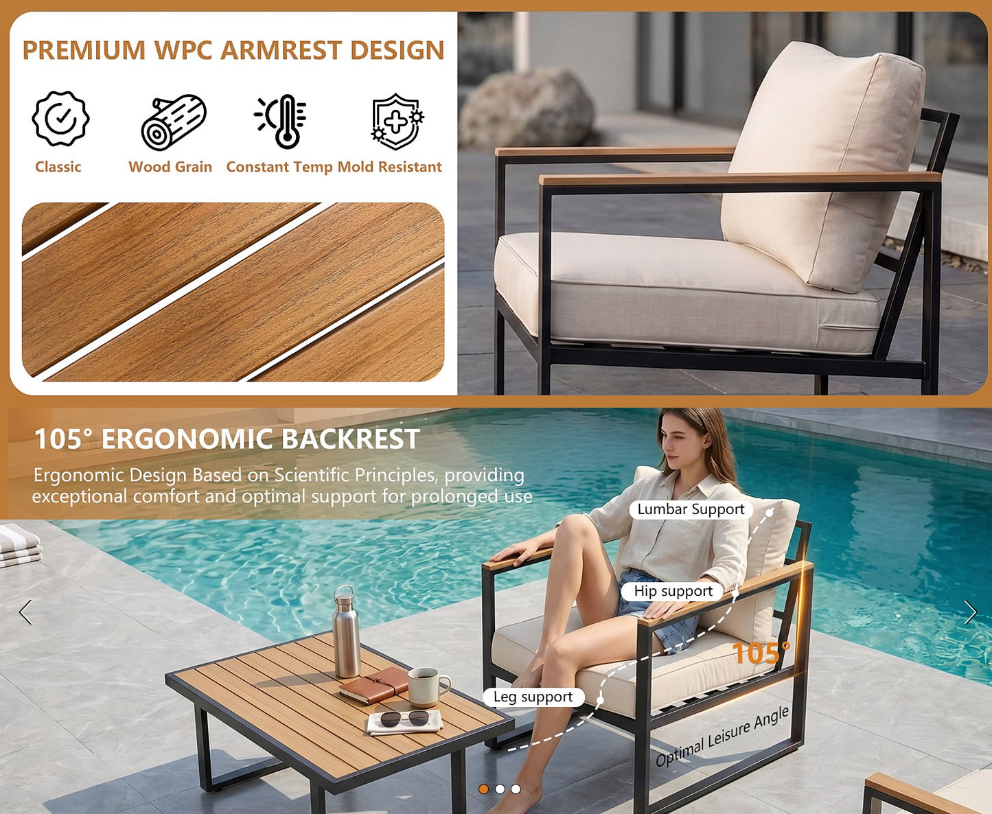 Patio Furniture Set 4-Piece, Outdoor Conversation Set with Washable Cushions, Conversation Set with 2 Chairs & Coffee Table Patio Sectional Furniture for Pool, Garden, Balcony, Beige