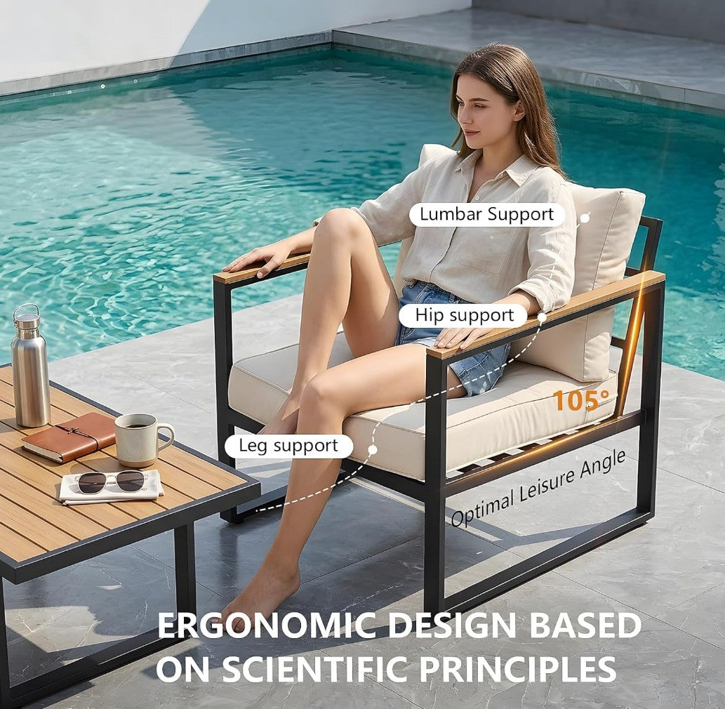 Patio Furniture Set 4-Piece, Outdoor Conversation Set with Washable Cushions, Conversation Set with 2 Chairs & Coffee Table Patio Sectional Furniture for Pool, Garden, Balcony, Beige