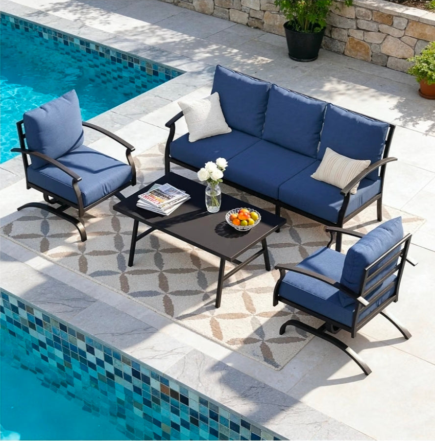 4 Piece Metal Outdoor Patio Furniture Set, Outdoor Sectional Sofa
All Weather Patio Conversation Set with 5" Thick Cushions and Coffee Table,Removable Cover,for Backyard,Porch,Balcony,Blue