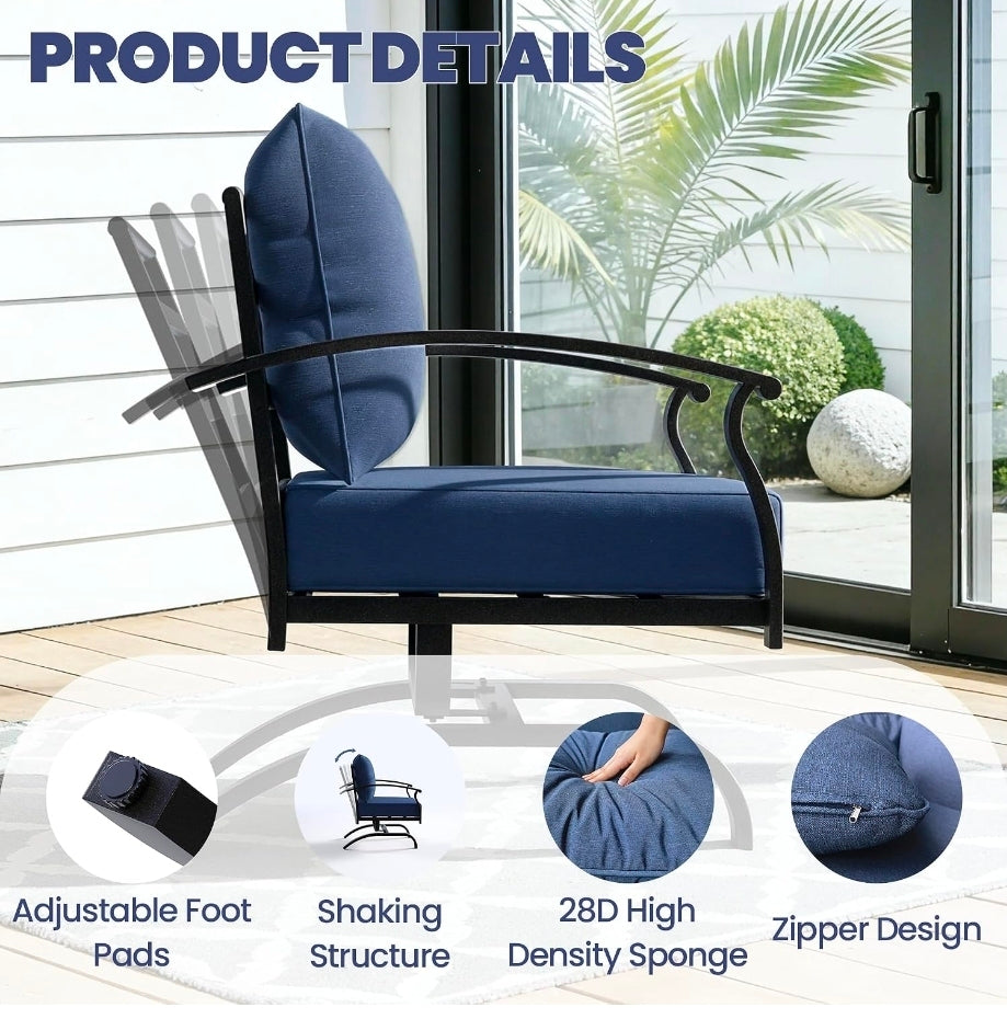4 Piece Metal Outdoor Patio Furniture Set, Outdoor Sectional Sofa
All Weather Patio Conversation Set with 5" Thick Cushions and Coffee Table,Removable Cover,for Backyard,Porch,Balcony,Blue