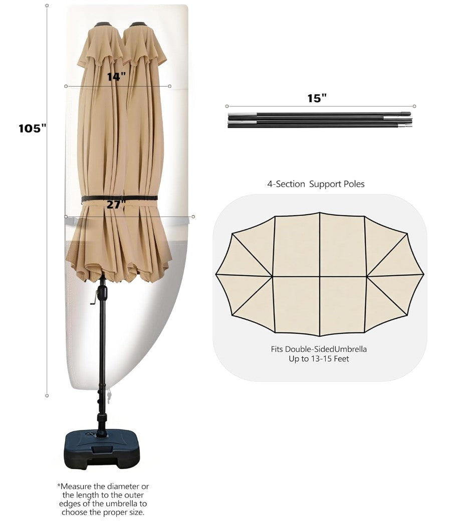 Vailge Patio Umbrella Cover for Cantilever Umbrella 9-13 Feet, 600D Oxford Outdoor Umbrella Cover Waterproof Windproof, Patio & Outdoor Umbrella Cover with Support Pole, Storage Bag